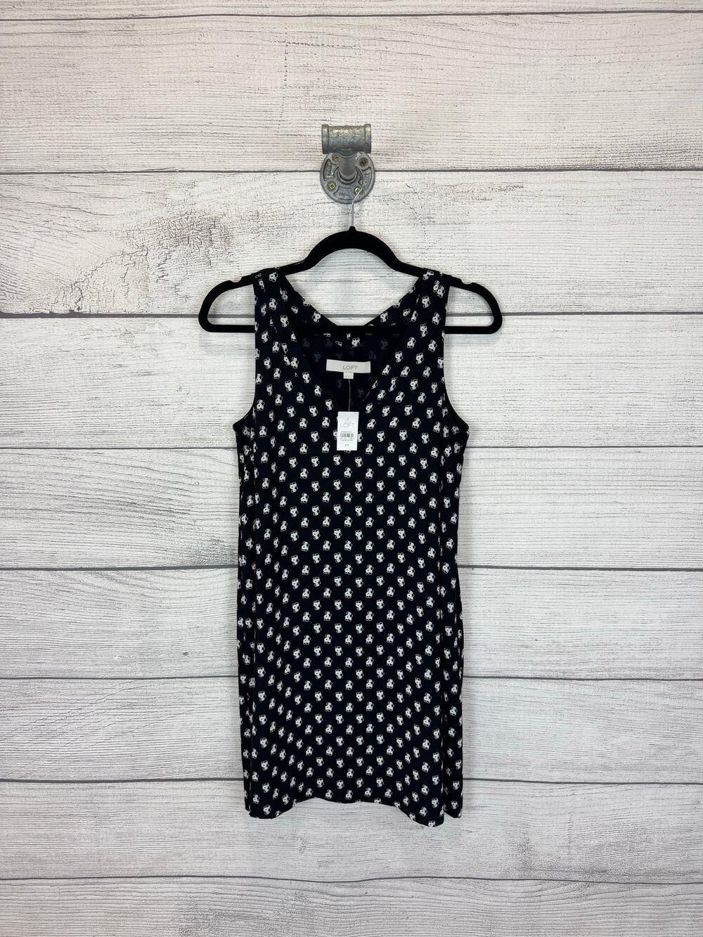 Ann Taylor Loft Women's Black Sleeveless V-Neck Printed Mini Dress Size XS
